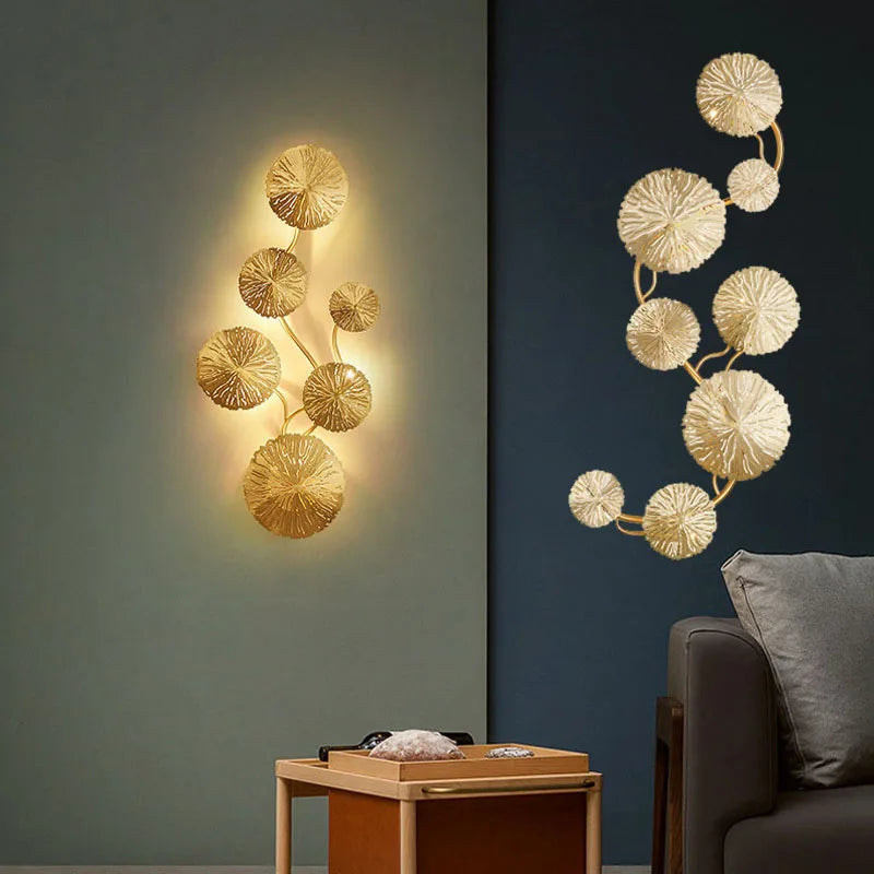 Applique murale G4 ampoules cuivre Led Lustre or feuille de Lotus intérieur applique murale Vintage rétro chevet salon Art décor maison lampe