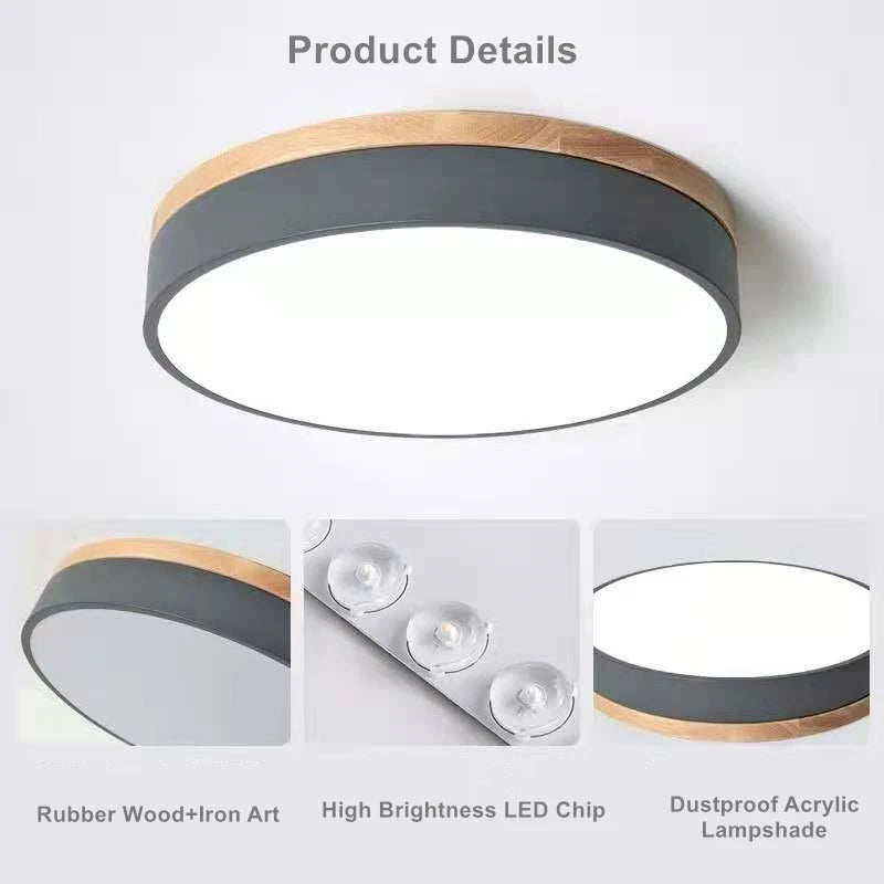 Rond 7 couleurs nordique LED plafonniers pour salon chambre plafonniers en bois 3 lumières couleur réglable couloir balcon