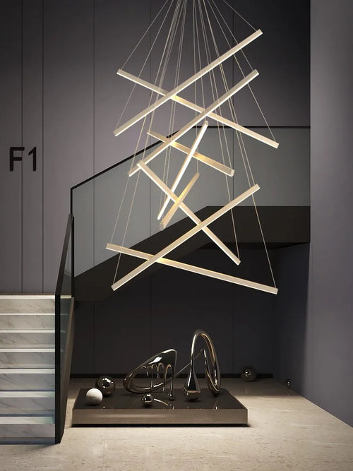 lustre moderne minimaliste duplex led longue suspension