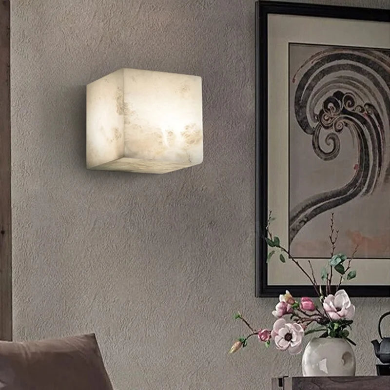 applique murale en marbre cubique pour éclairage intérieur élégant