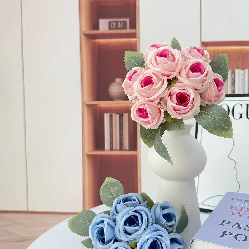 bouquet de 10 roses artificielles en soie décoratives pour événements