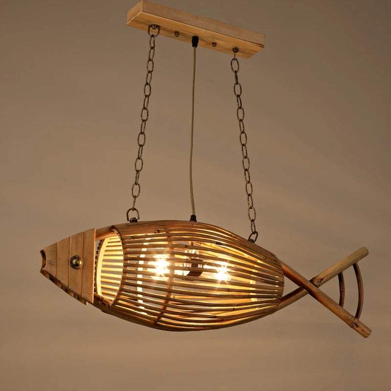 applique murale décorative rétro en bambou tissé poisson pour café et hôtel