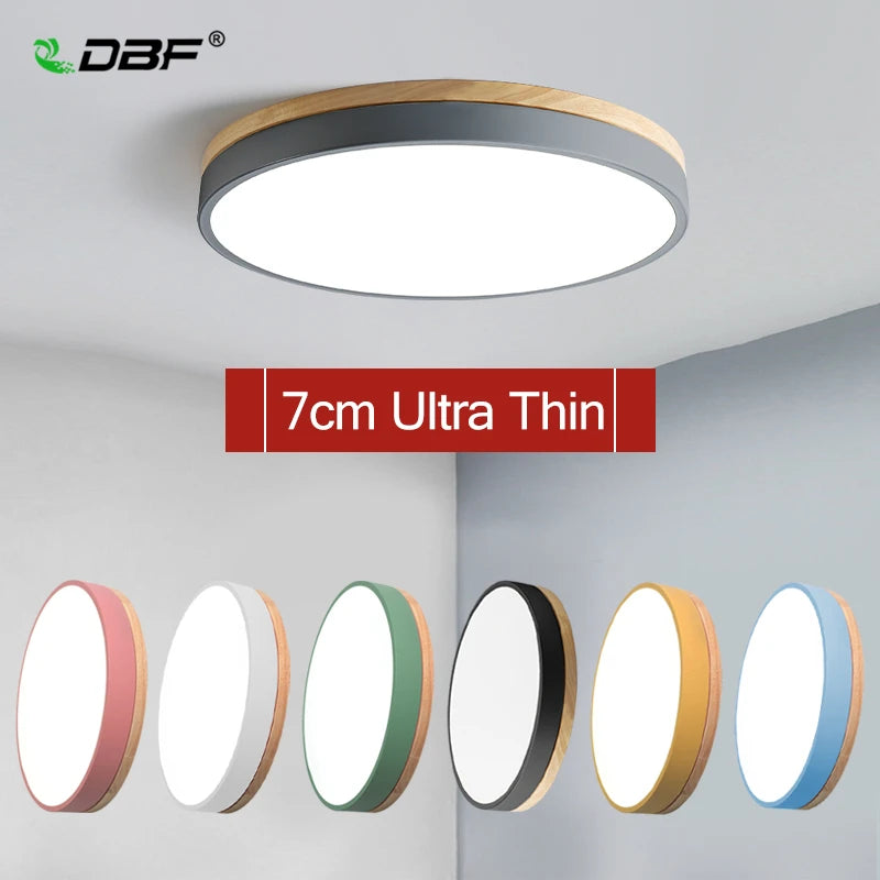 plafonnier led rond en bois nordique avec lumières réglables