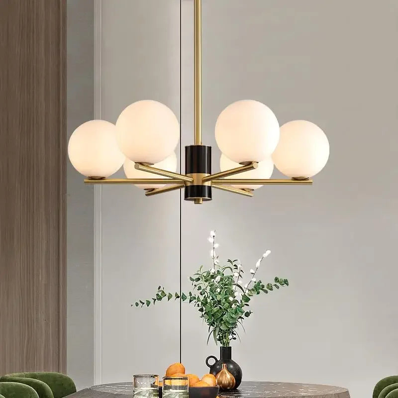 suspension nordique luxe en cuivre doré avec boules de verre blanches