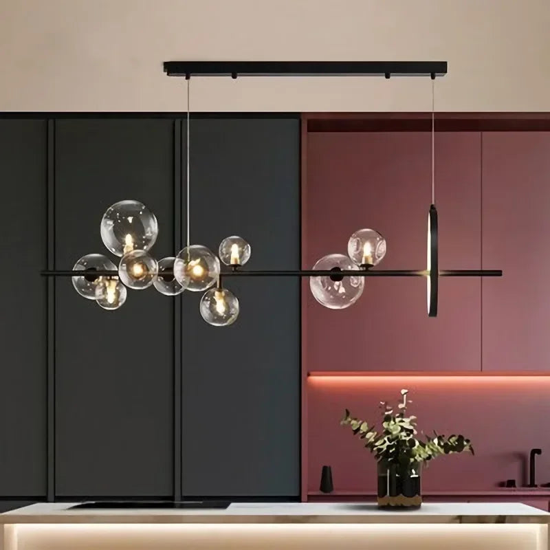 lustre moderne led avec boules de verre suspendues
