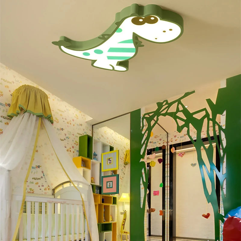 LED Ceiling Creative Cartoon Dinosaur for Children's Room Lamp, Modern Warm and Romantic Boy and Girl Bedroom Light Lampara RC