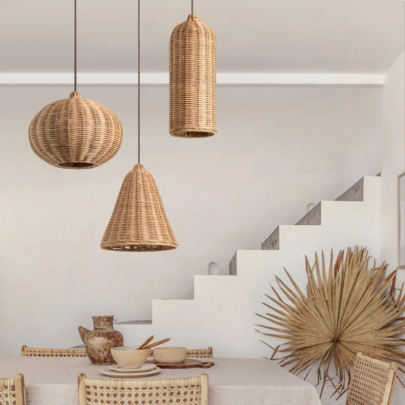 luminaires suspendus en rotin japonais avec tissage en bambou silencieux
