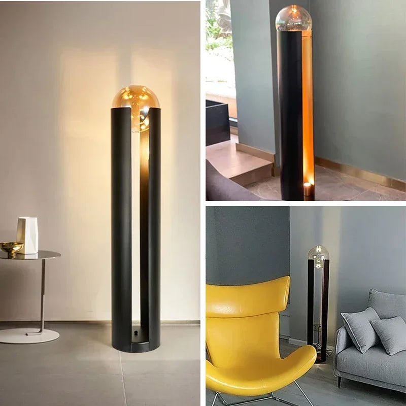 lampadaire moderne en fer et verre avec lumière led décorative