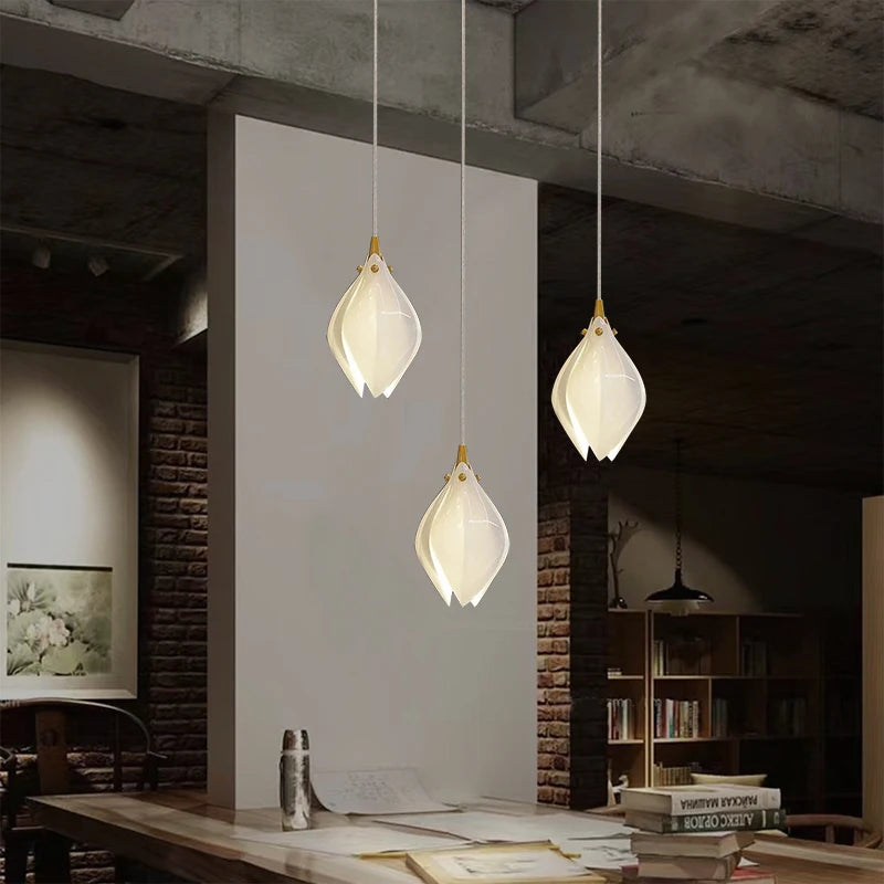 lustre led moderne en céramique en forme de pétales décoratif