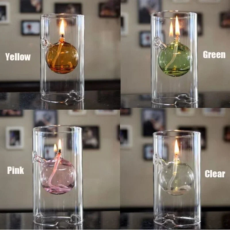 lampe à huile en verre transparent décoration vintage pour intérieur
