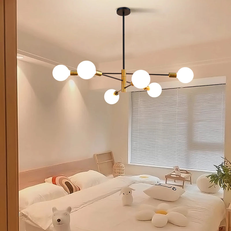 Moderne Nordique Spoutnik Noir LED Lustre Éclairage Luminaires D'intérieur Pour Chambre Salon Salle À Manger Décor À La Maison Plafonnier