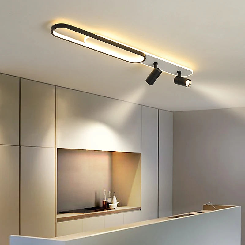 Lustres Led modernes avec projecteurs pour salon salle à manger chambre décor lumières cuisine acrylique plafonniers luminaire noir