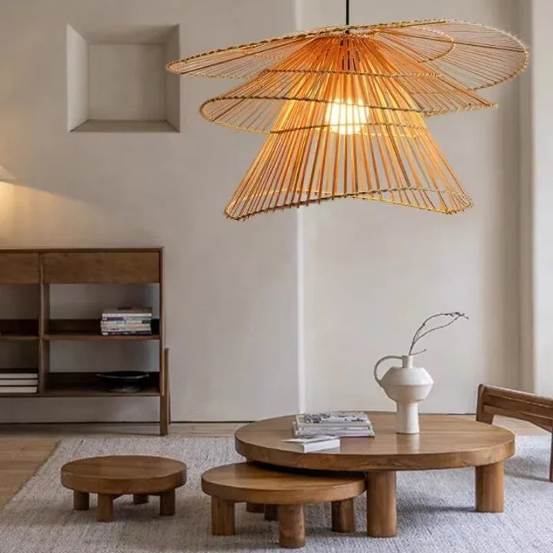 lustre en rotin fait à la main multi-étages moderne créatif