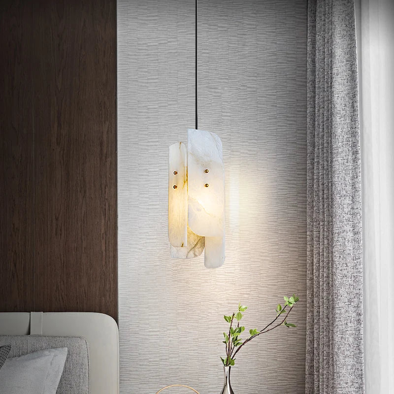 suspension en marbre véritable avec fil de cuivre réglable