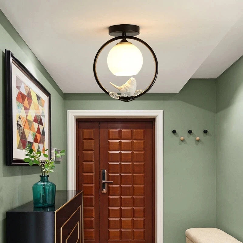 plafonnier nordique en fer style avec décoration oiseau