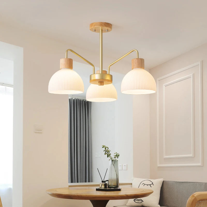 plafonnier led minimaliste en bois et verre pour restaurant ou café