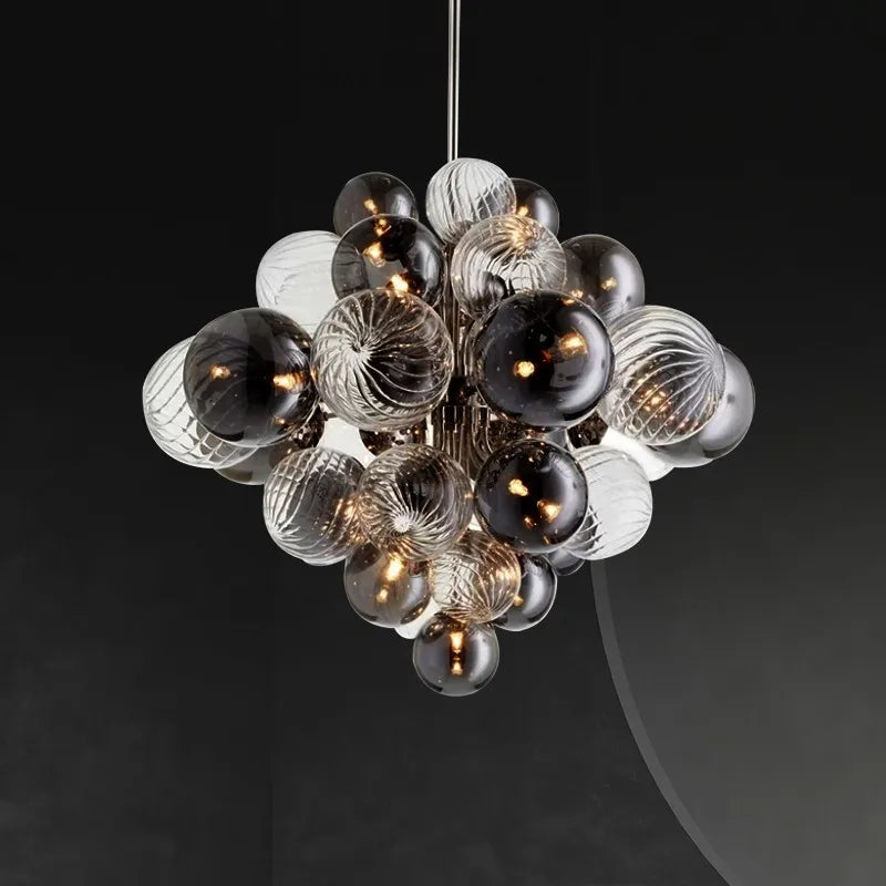lustre moderne en verre à bulles lumière argentée or suspendu luxueux