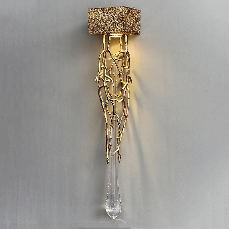 Postmodern créatif cuivre cristal applique allée fond mur cage d'escalier chevet salon applique échantillon applique murale LED lampe