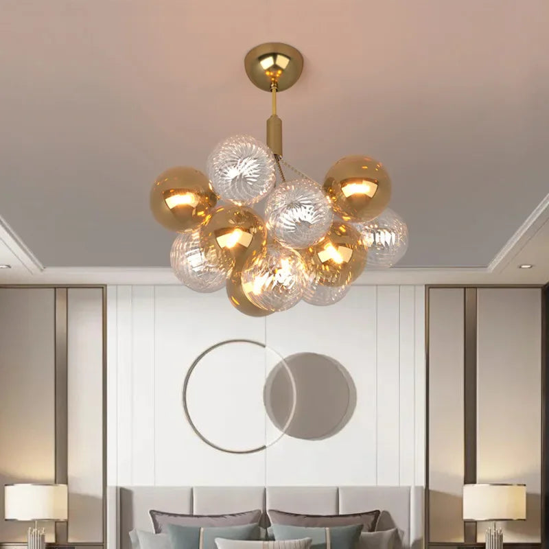 Lustre plafonnier moderne boule de verre multicolore décoration luxe éclairage
