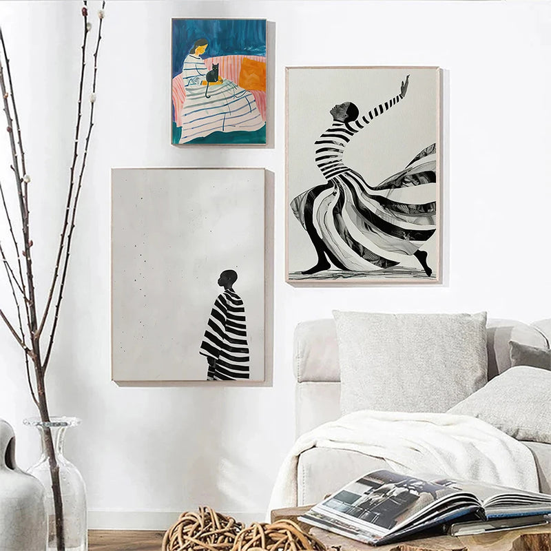 art mural abstrait femme chat décorations modernes pour intérieur