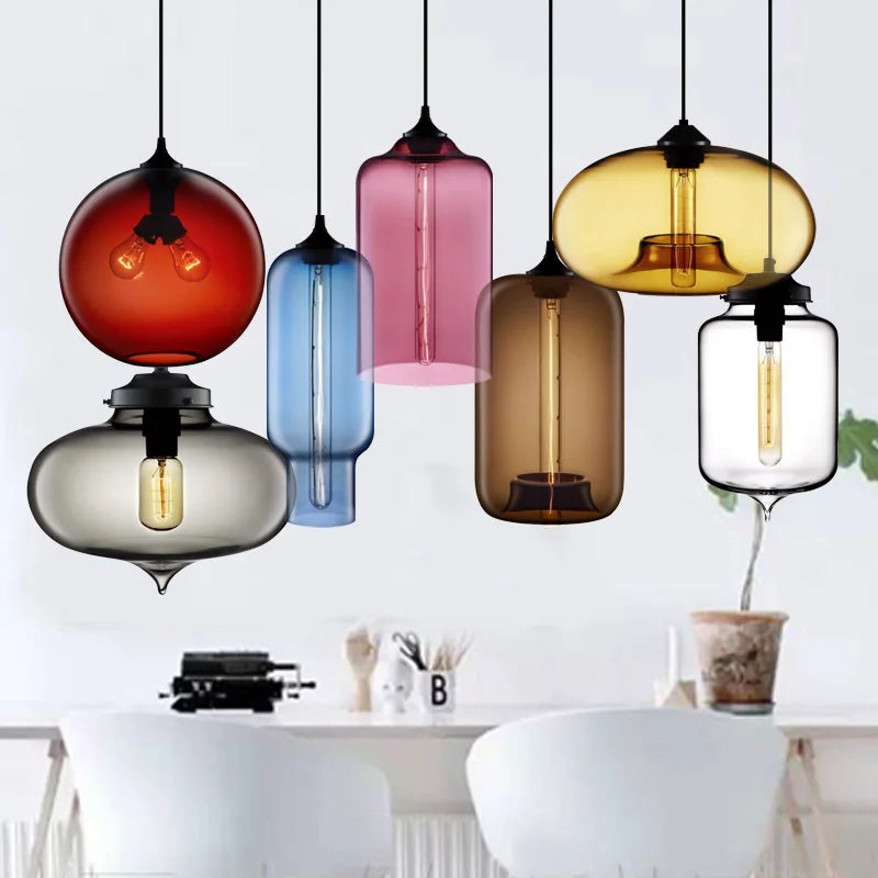 suspension moderne loft luminaire en verre multicolore vintage