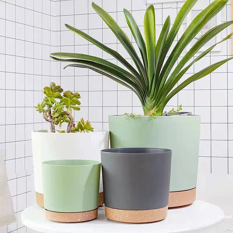 Grand pot circulaire en plastique pour plantes d'intérieur avec drainage et  plateau