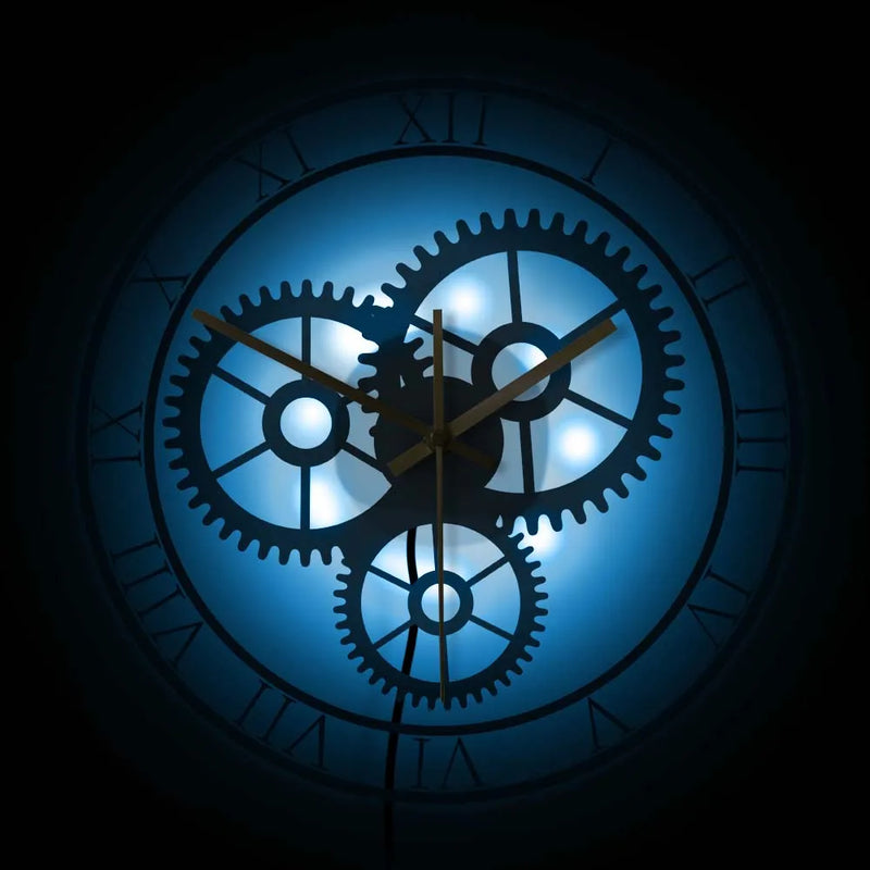 horloge murale rétro silencieuse à chiffres romains et engrenages mécaniques