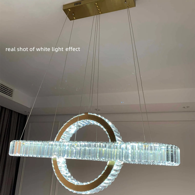 Lustre LED led moderne en acier doré avec cristaux et câble réglable