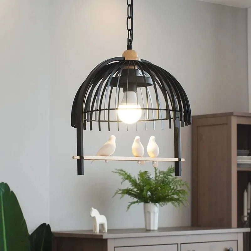 lustre nordique en résine et fer en forme de cage à oiseaux pour restaurants