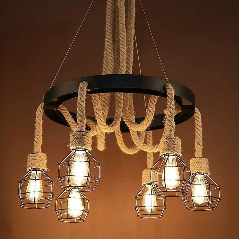 Lustre et Suspension rustique industrielle avec cordage