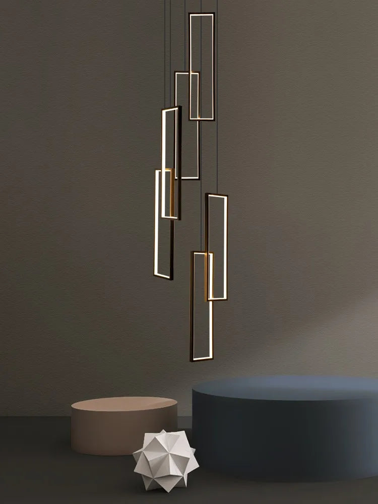 lustre d'escalier minimaliste moderne carré creux duplex grand