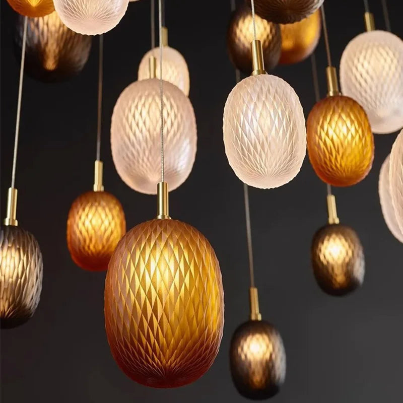 Lampe suspension verre blanc ambre moderne