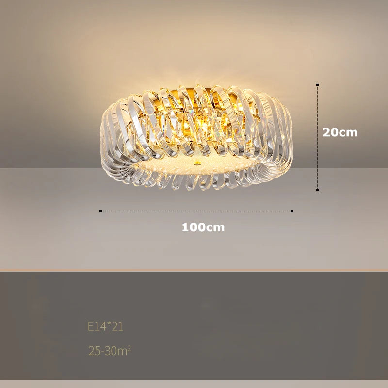 plafonnier moderne rond en cristal doré à led dimmable