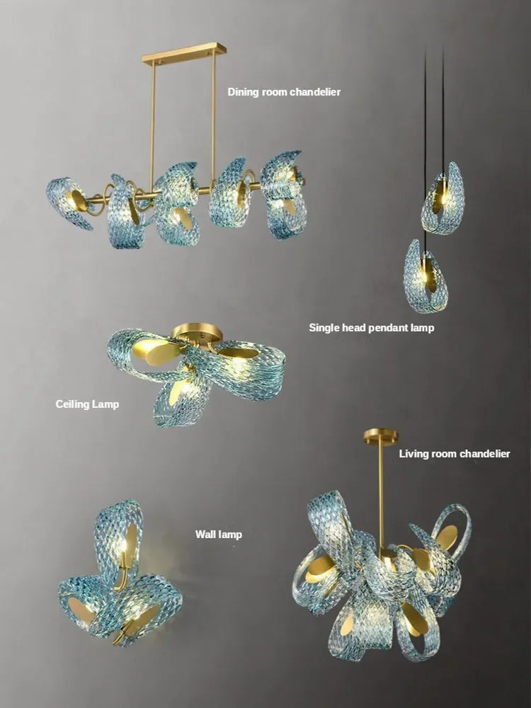 lustre moderne en verre design feuille de paon led suspendu