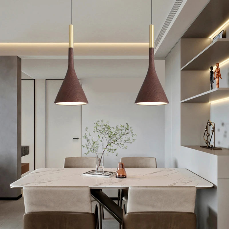 suspension moderne en métal imitation bois avec cordon réglable