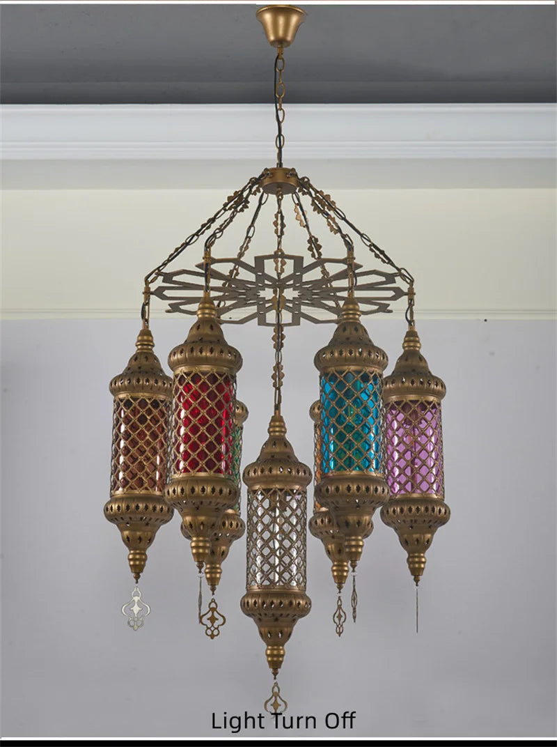lustre industriel rétro en fer et verre coloré pour établissements asiatiques