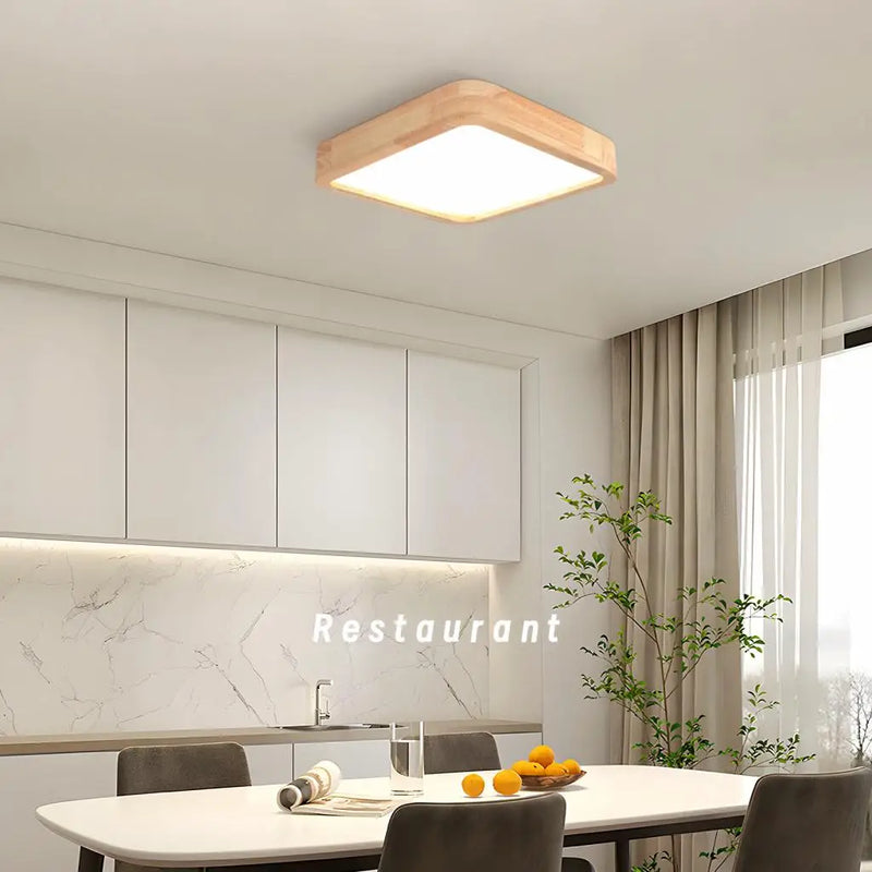 plafonnier led ultra-fin design nordique moderne avec abat-jour en bois