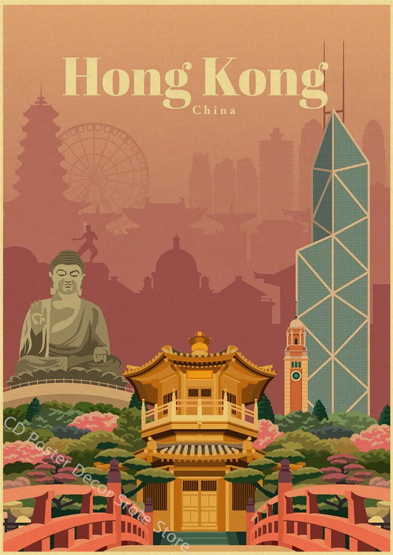 affiche vintage des villes du monde pour décoration murale