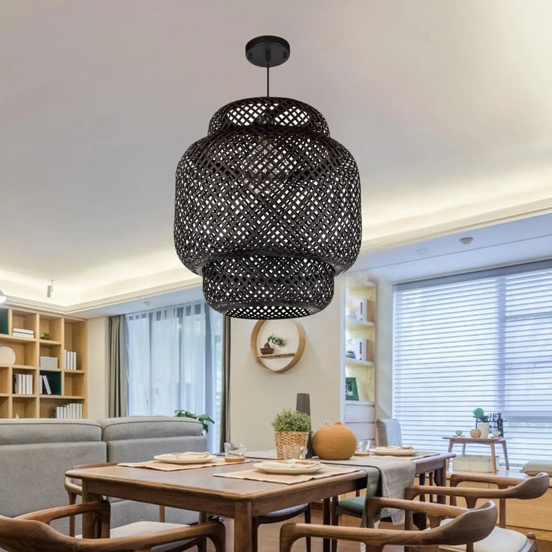 Suspension en bambou tissé style rétro design moderne