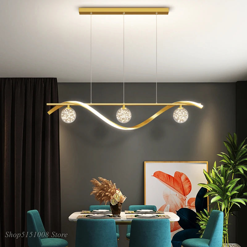 Personnalité nordique moderne salle à manger lustre 2021new lumière luxe minimaliste designer étoilé bar comptoir led long lustre