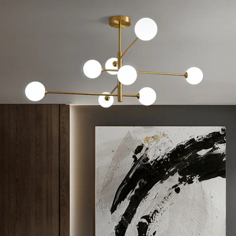 Lustre moderne en verre et laiton