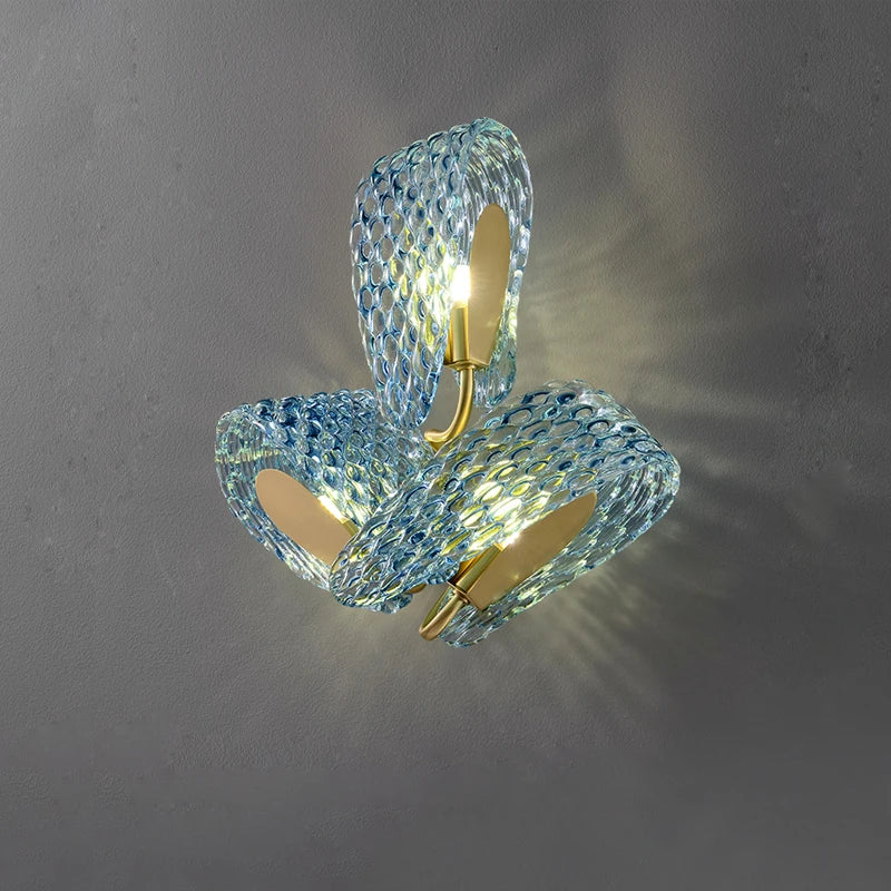 lustre led art deco verre bleu