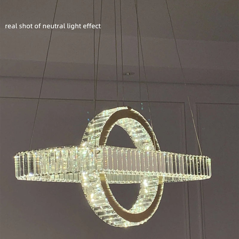 Lustre LED led moderne en acier doré avec cristaux et câble réglable