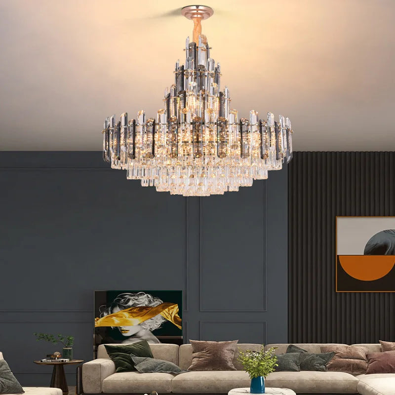 suspension à led en cristal design luxueux avec variateur d'intensité