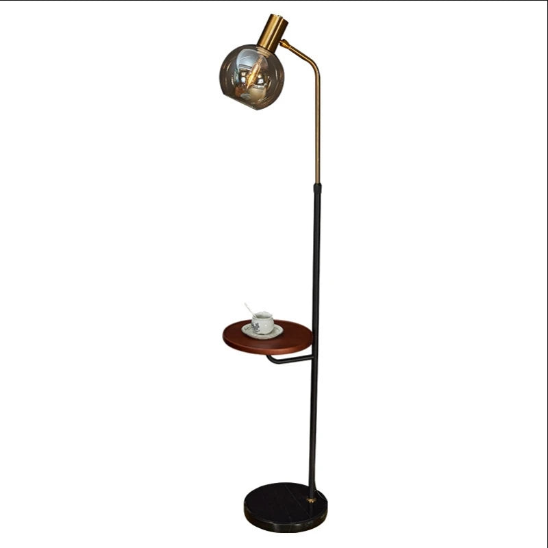 Lampadaire LED moderne ambre verre marbre Base bois pour salon chambre lecture éclairage E27 ampoule