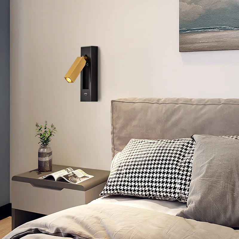 applique murale moderne avec chargeur usb et projecteur rotatif led