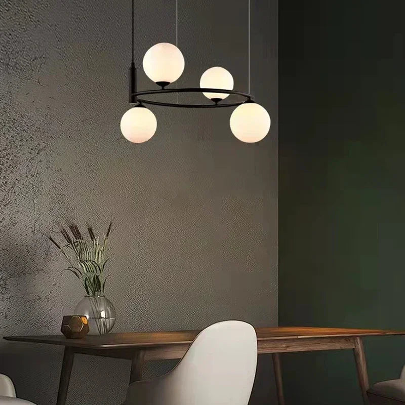 Nordique créatif boule de verre lustre circulaire salon chambre lumière enfants étude magasin de vêtements Restaurant haricot magique