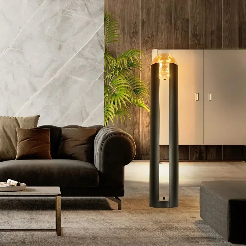 lampadaire moderne en fer et verre avec lumière led décorative
