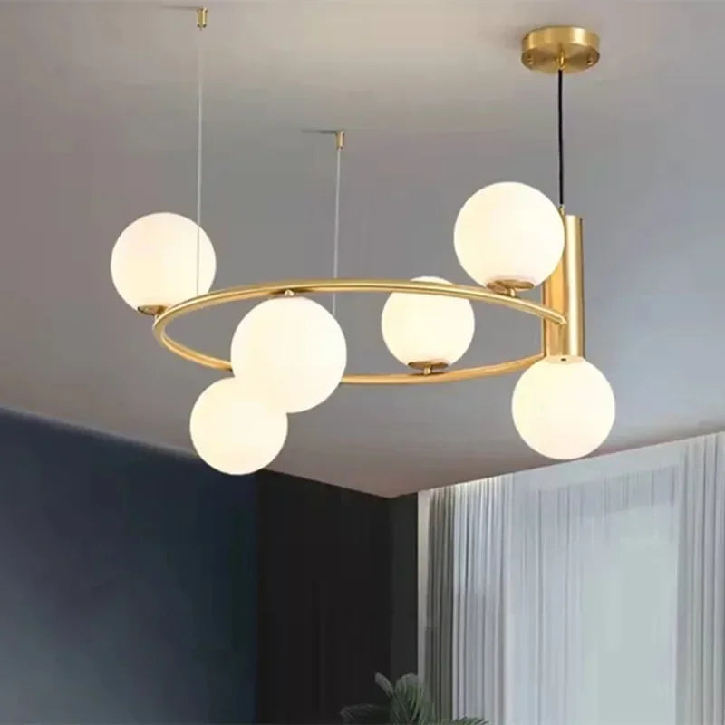 Nordique créatif boule de verre lustre circulaire salon chambre lumière enfants étude magasin de vêtements Restaurant haricot magique