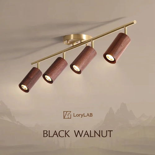 Walnut Wood Brass Spotlight Ceiling Light Fixture, Living Room Light for Dining Room, Kitchen Island, Corridor aisle, bedroom